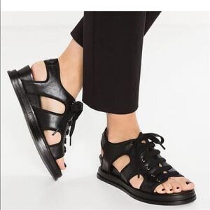 Opening Ceremony Idha Lace Up Leather Wedge Sandal Black 37
